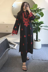 Premium Stone Linen Embroidered Long Shirt & Trouser Set