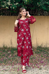 Premium Linen Long Shirt with Printed Trouser – 2 Piece