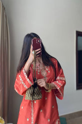 Premium Stone Linen Winter Embroidered Short Shirt with Embroidered Farshi – 2 Piece