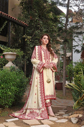 Stone Linen Embroidered Long Length 3 Piece Suit