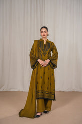 Dhanak Embroidered Long Length 3 Piece Suit