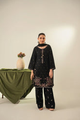 Stone Linen Sequence Embroidered Shirt Farshi 3 Piece Suit