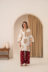 Stone Linen Heavy Embroidered Shirt Plazo 2 Piece Suit