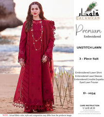 Qalamkar Premium Lawn Unstitched Chikankari Embroidered Suit with Crinkle Embroidered Dupatta