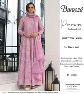 Laam Premium Lawn Unstitched Embroidered Suit with Khadi Net Dupatta