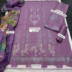 Jade Premium Lawn Unstitched Chikankari Embroidered Suit with Printed Monark Dupatta