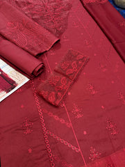 Qalamkar Premium Lawn Unstitched Chikankari Embroidered Suit with Crinkle Embroidered Dupatta