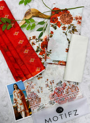 Motifz Umang Printed Lawn 3 Piece Unstitched Suit with Chicken Kari Daman