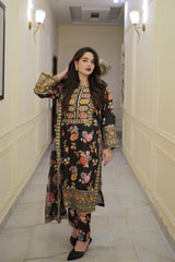 Shamoze Silk Embroidered Long Length 3 Piece Suit
