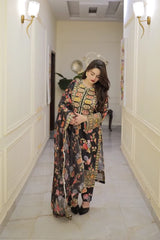 Shamoze Silk Embroidered Long Length 3 Piece Suit