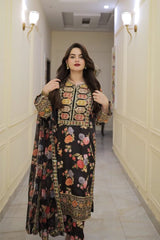Shamoze Silk Embroidered Long Length 3 Piece Suit