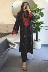 Premium Stone Linen Embroidered Long Shirt & Trouser Set