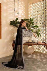 Stone Linen Embroidered Long Length 3 Piece Suit