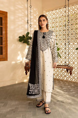 Stone Linen Embroidered Long Length 3 Piece Suit