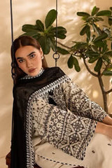 Stone Linen Embroidered Long Length 3 Piece Suit