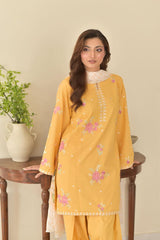 Stone Linen Embroidered Shirt with Farshi Salwar – 3 Piece