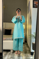 Summer Cotton Embroidered Kurta Farshi 2 Piece Suit