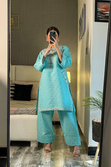 Summer Cotton Embroidered Kurta Farshi 2 Piece Suit