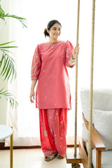 Stone Linen Winter Embroidered Short Shirt with Embroidered Farshi – 2 Piece