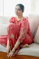 Stone Linen Winter Embroidered Short Shirt with Embroidered Farshi – 2 Piece