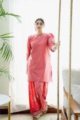 Stone Linen Winter Embroidered Short Shirt with Embroidered Farshi – 2 Piece