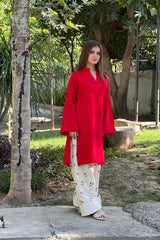 Stone Linen Short Length Shirt with Embroidered Farshi Salwar – 2 Piece