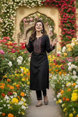 Premium Linen Embroidered Long Shirt with Embroidered Plazo – 2 Piece