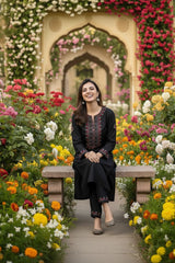 Premium Linen Embroidered Long Shirt with Embroidered Plazo – 2 Piece