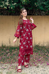 Premium Linen Long Shirt with Printed Trouser – 2 Piece