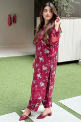 Premium Linen Long Shirt with Printed Trouser – 2 Piece