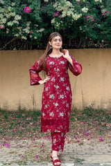 Premium Linen Long Shirt with Printed Trouser – 2 Piece