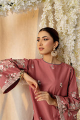 Winter Linen Embroidered Long Shirt & Plazo 2-Piece