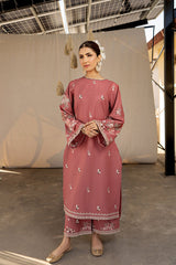 Winter Linen Embroidered Long Shirt & Plazo 2-Piece