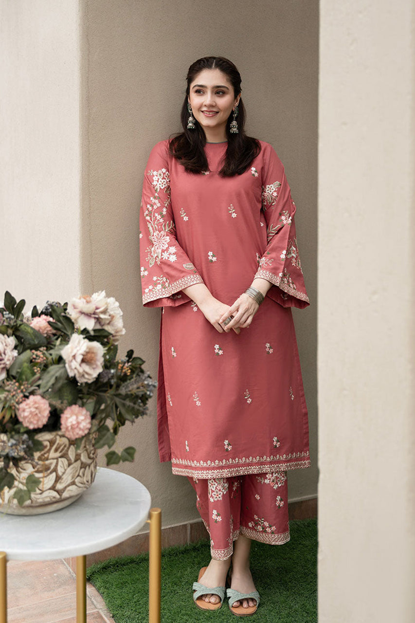 Winter Linen Embroidered Long Shirt & Plazo 2-Piece