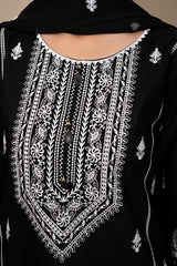 Winter Stone Linen Embroidered Long Shirt, Trouser & Dupatta 3-Piece