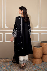 Winter Stone Linen Embroidered Long Shirt, Trouser & Dupatta 3-Piece