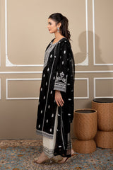 Winter Stone Linen Embroidered Long Shirt, Trouser & Dupatta 3-Piece