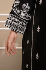 Winter Stone Linen Embroidered Long Shirt, Trouser & Dupatta 3-Piece