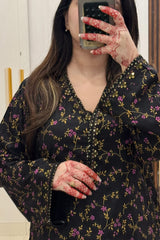 Premium Stone Linen Embroidered Long Shirt Suit 2 Piece