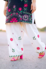 Premium Stone Linen Embroidered Short Shirt Farshi Salwar Suit 2 Piece