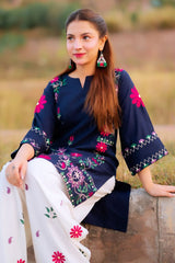 Premium Stone Linen Embroidered Short Shirt Farshi Salwar Suit 2 Piece