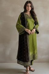 Winter Stone Linen Embroidered Long Shirt Suit 3 Piece