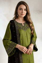 Winter Stone Linen Embroidered Long Shirt Suit 3 Piece