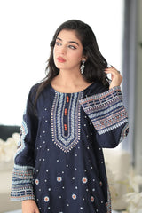 Stone Linen Embroidered Boring Baazo Farshi Salwar Suit 3 Piece