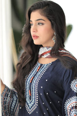 Stone Linen Embroidered Boring Baazo Farshi Salwar Suit 3 Piece