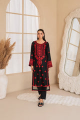 Premium Stone Linen Winter Embroidered Long Shirt with Lace Work & Plain Trouser – 2 Piece