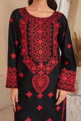 Premium Stone Linen Winter Embroidered Long Shirt with Lace Work & Plain Trouser – 2 Piece