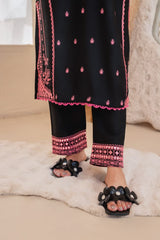 Premium Stone Linen Winter Embroidered Long Shirt with Embroidered Trouser – 2 Piece