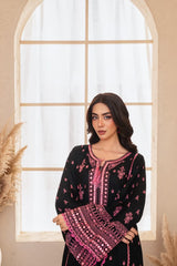 Premium Stone Linen Winter Embroidered Long Shirt with Embroidered Trouser – 2 Piece
