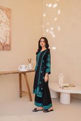 Premium Stone Linen Winter Embroidered Long Shirt with Embroidered Plazo – 2 Piece